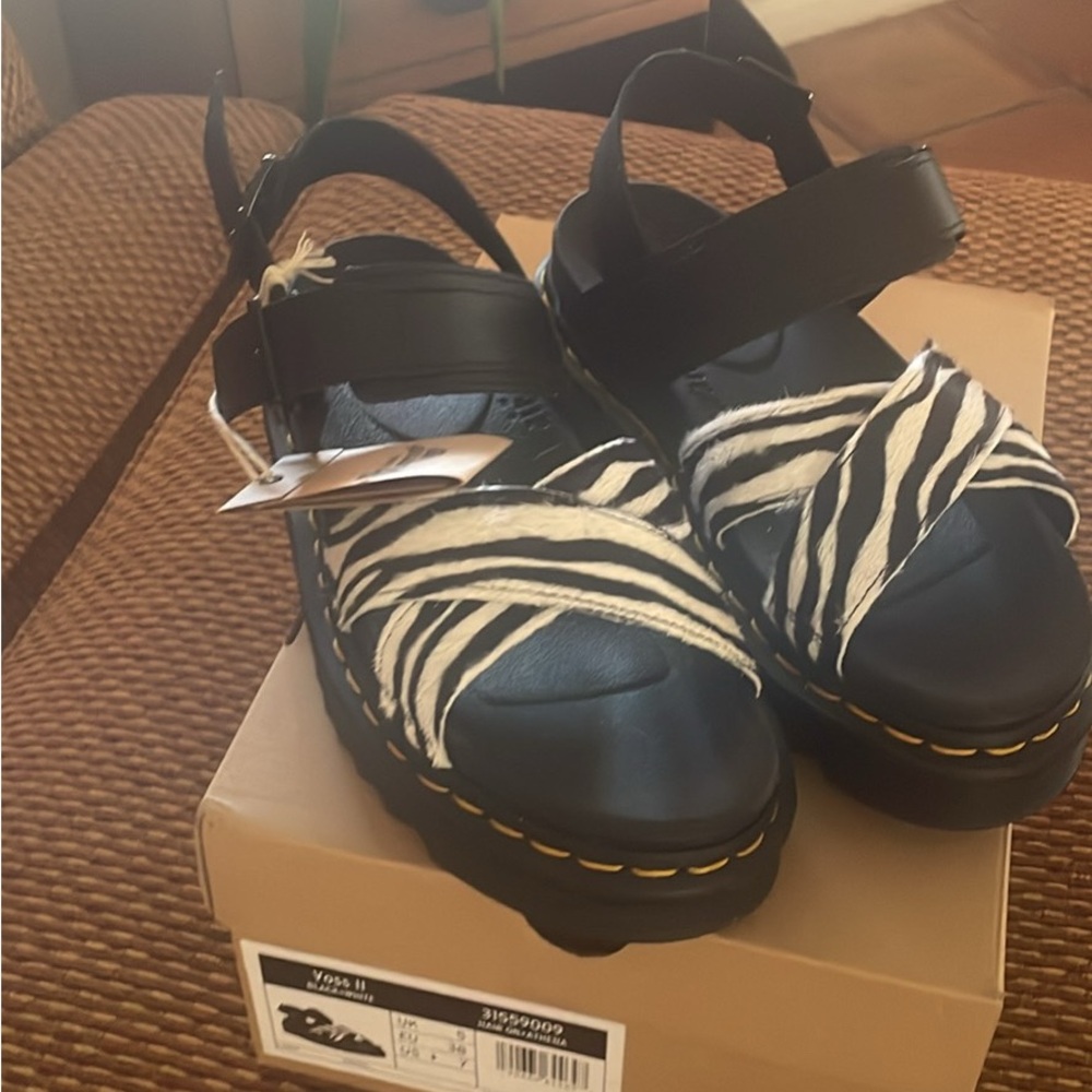 Dr. Martens Black and White Strappy Sandals